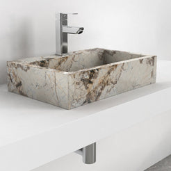 Shafna Pandora Blanc Quartzite Vessel Sink, countertop hero lifestyle view