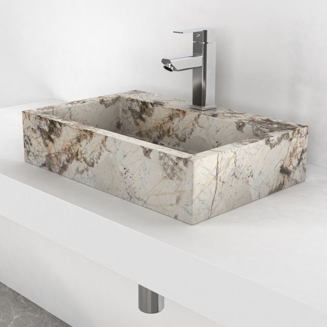 Shafna Pandora Blanc Quartzite Vessel Sink, second countertop lifestyle setting