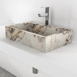 Shafna Pandora Blanc Quartzite Vessel Sink, second countertop lifestyle setting