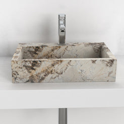 Shafna Pandora Blanc Quartzite Vessel Sink, overall shape and side profile