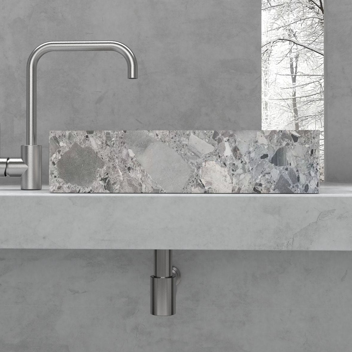 Simona Carnico Marble Vessel Sink, overall shape and side profile