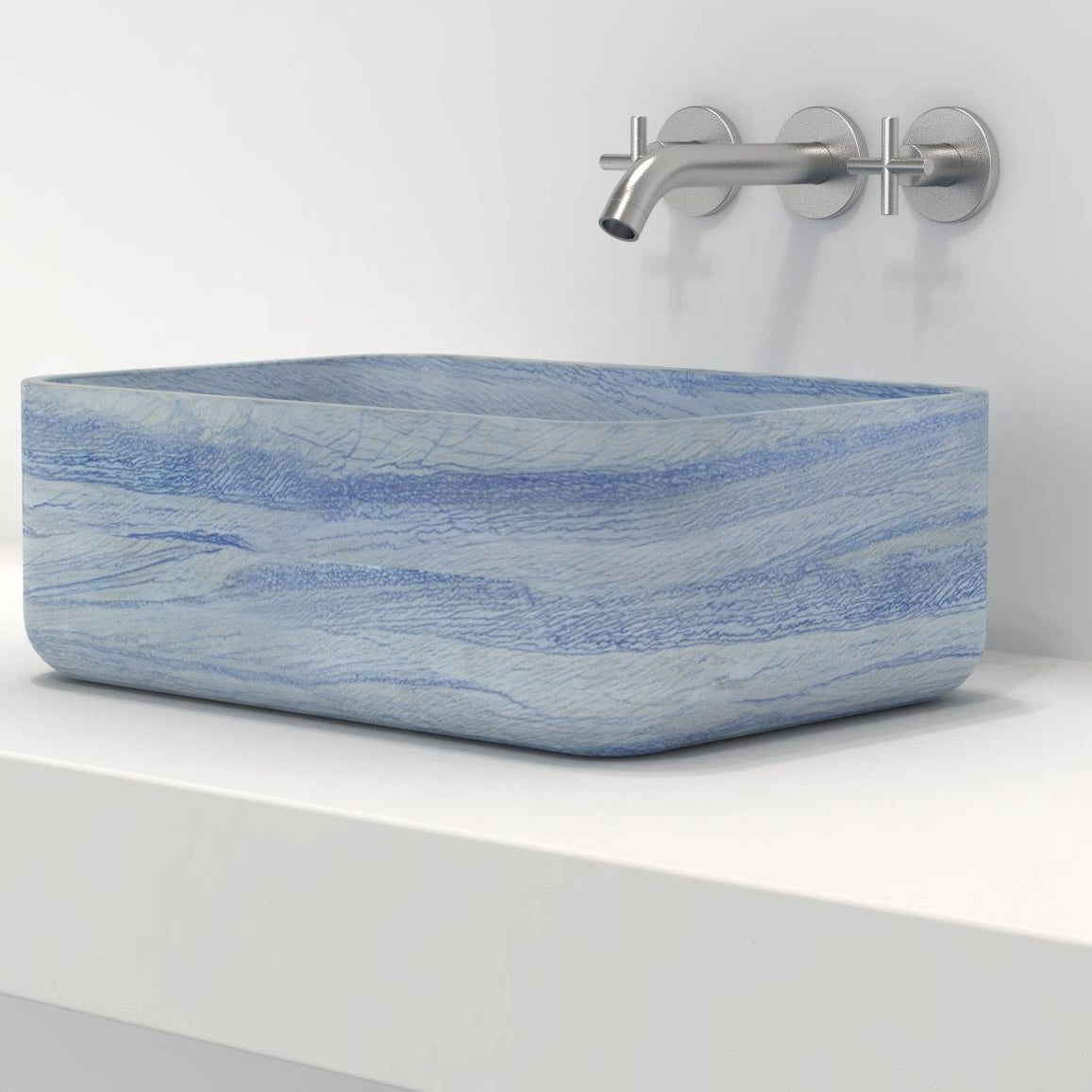 Sookie Azura Blue Quartzite Vessel Sink, overall shape and side profile