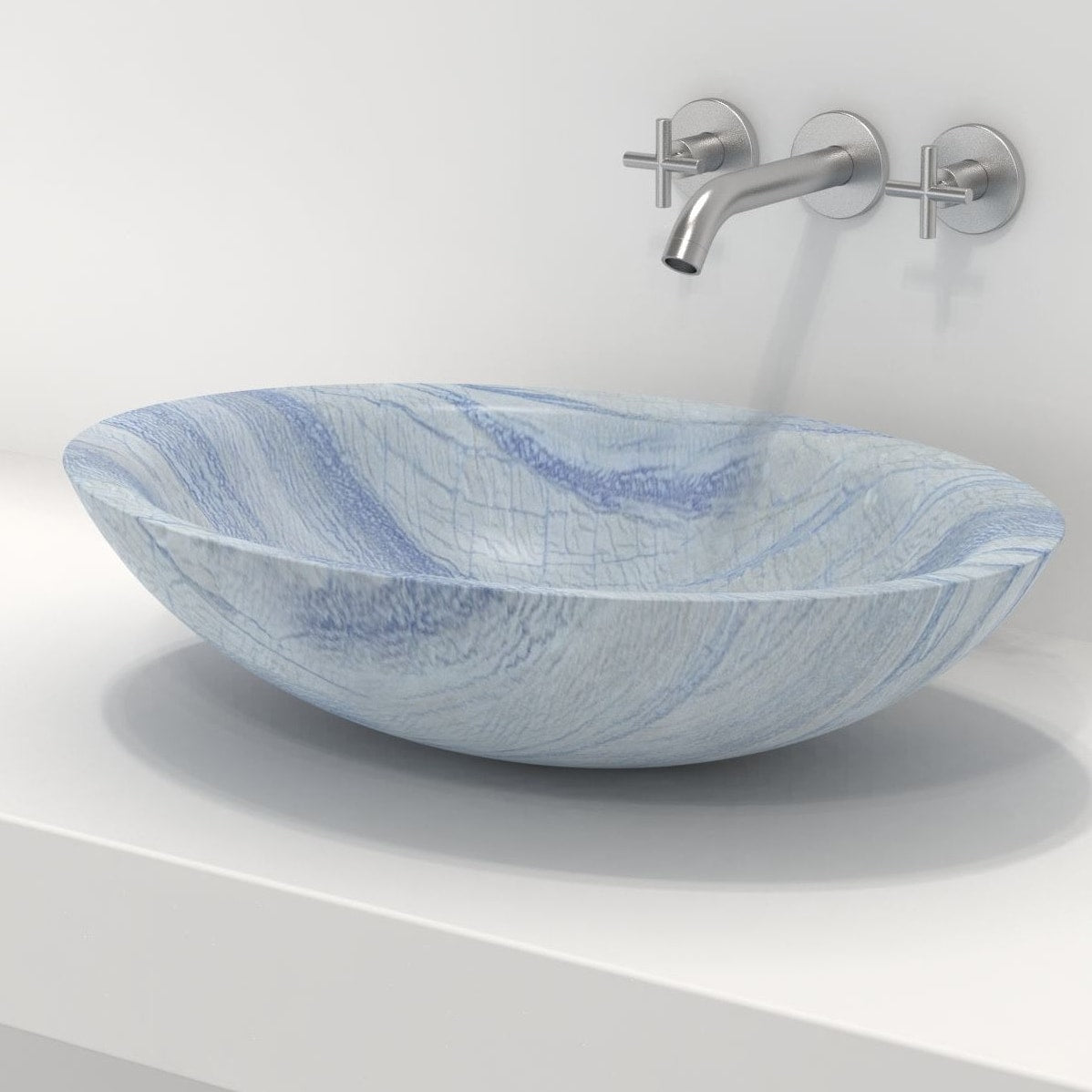 Sooria Azura Blue Quartzite Vessel Sink, overall shape and side profile