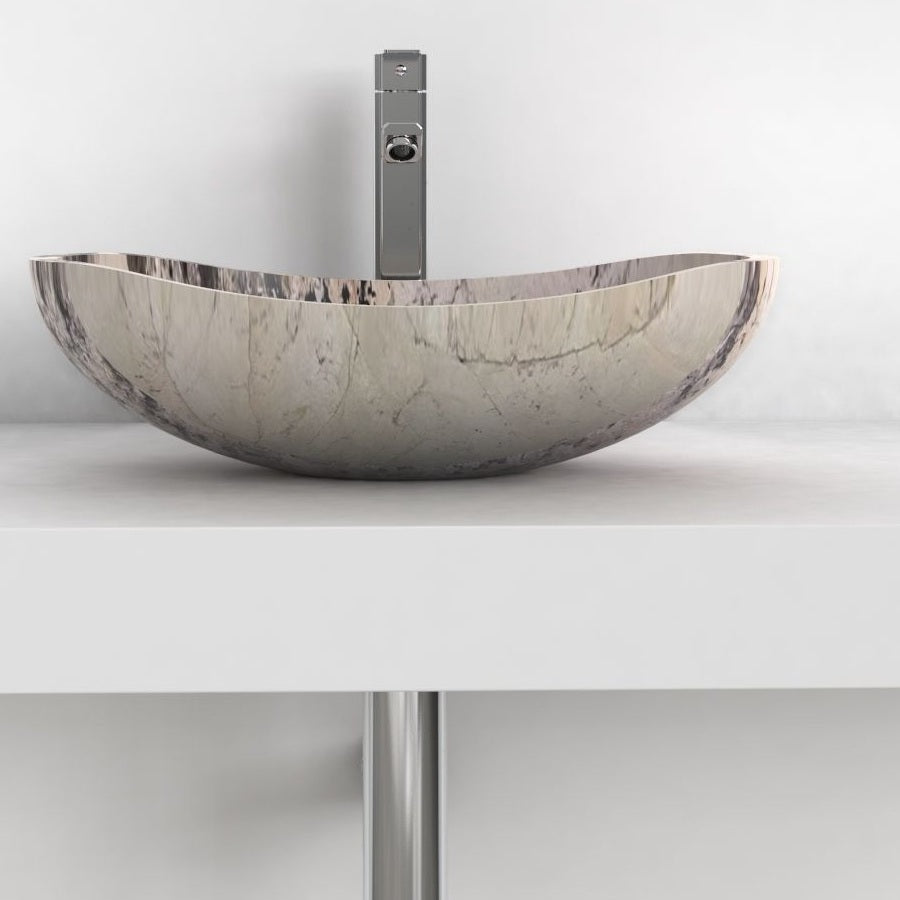 Spirit Pandora Blanc Quartzite Vessel Sink, overall shape and side profile