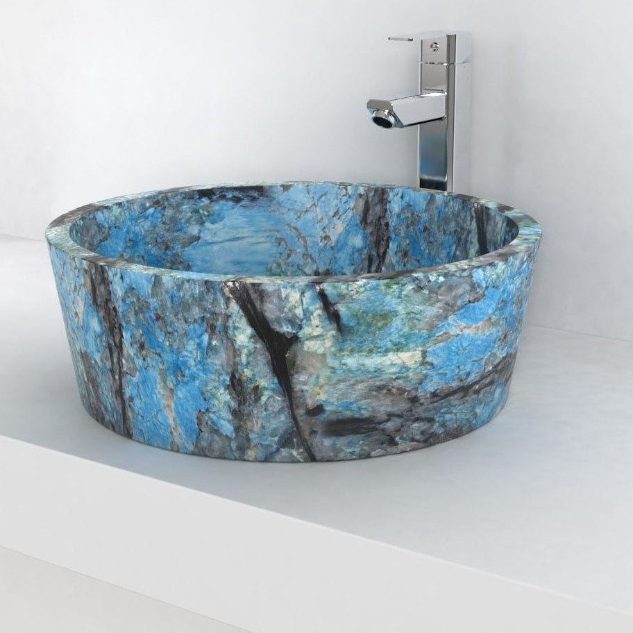 Sauri Danube Blue Quartzite Vessel Sink, countertop hero lifestyle view