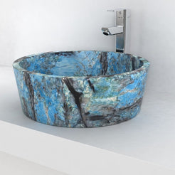 Sauri Danube Blue Quartzite Vessel Sink, countertop hero lifestyle view