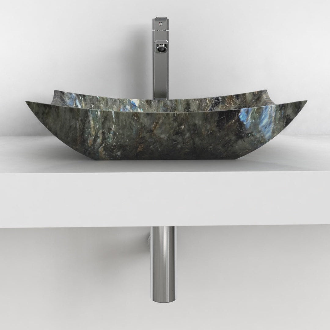 Shachi Celestia Blue Quartzite Vessel Sink, overall shape and side profile
