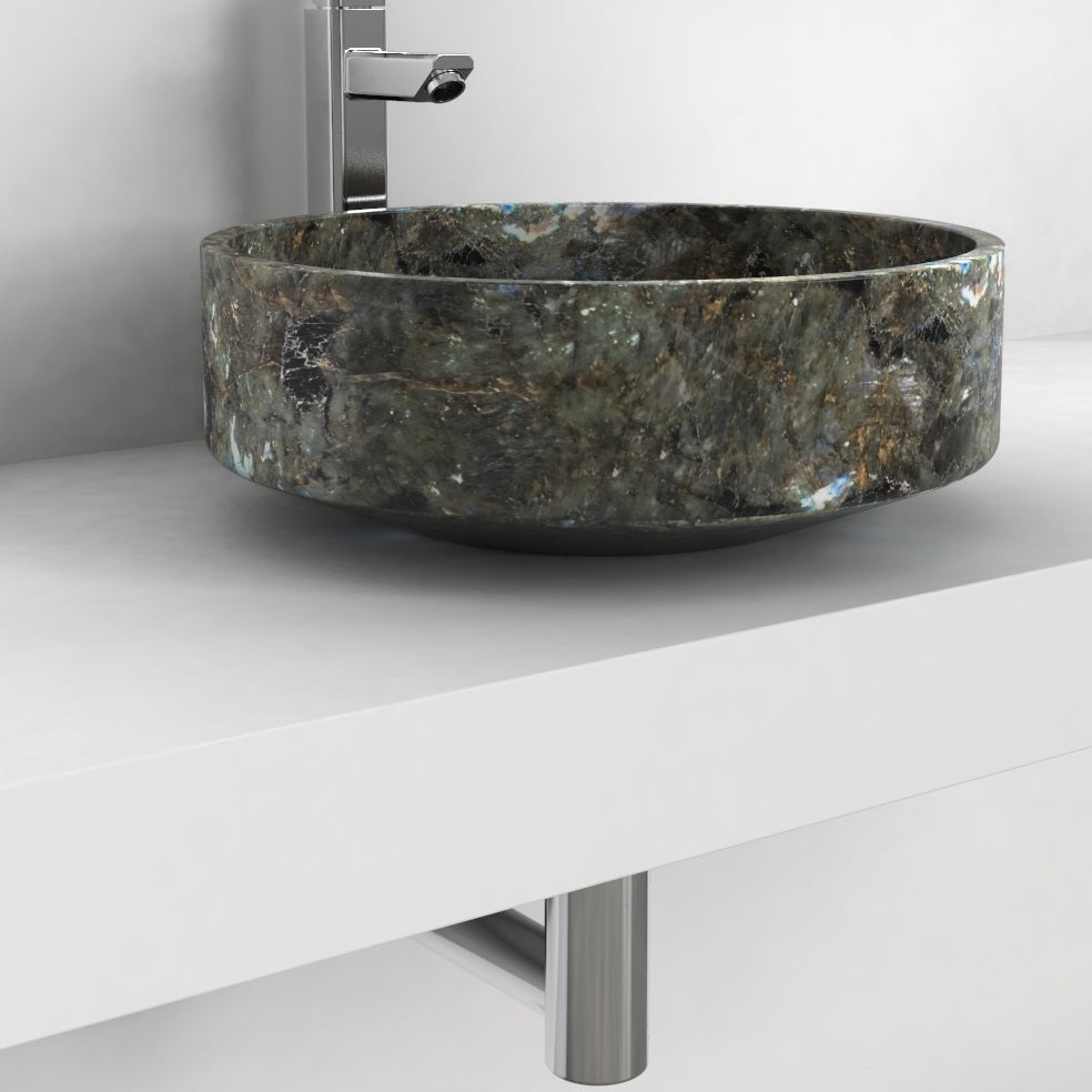 Shadi Celestia Blue Quartzite Vessel Sink, second countertop lifestyle setting