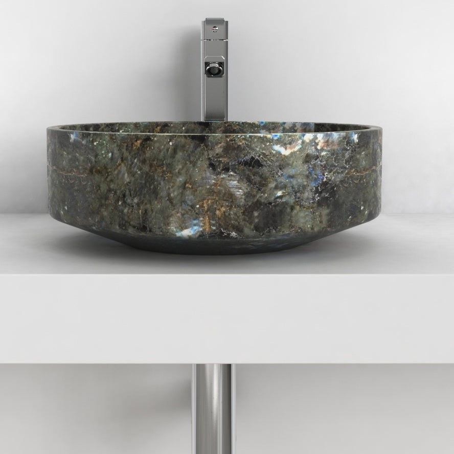 Shadi Celestia Blue Quartzite Vessel Sink, overall shape and side profile
