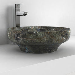 Shaela Celestia Blue Quartzite Vessel Sink, second countertop lifestyle setting