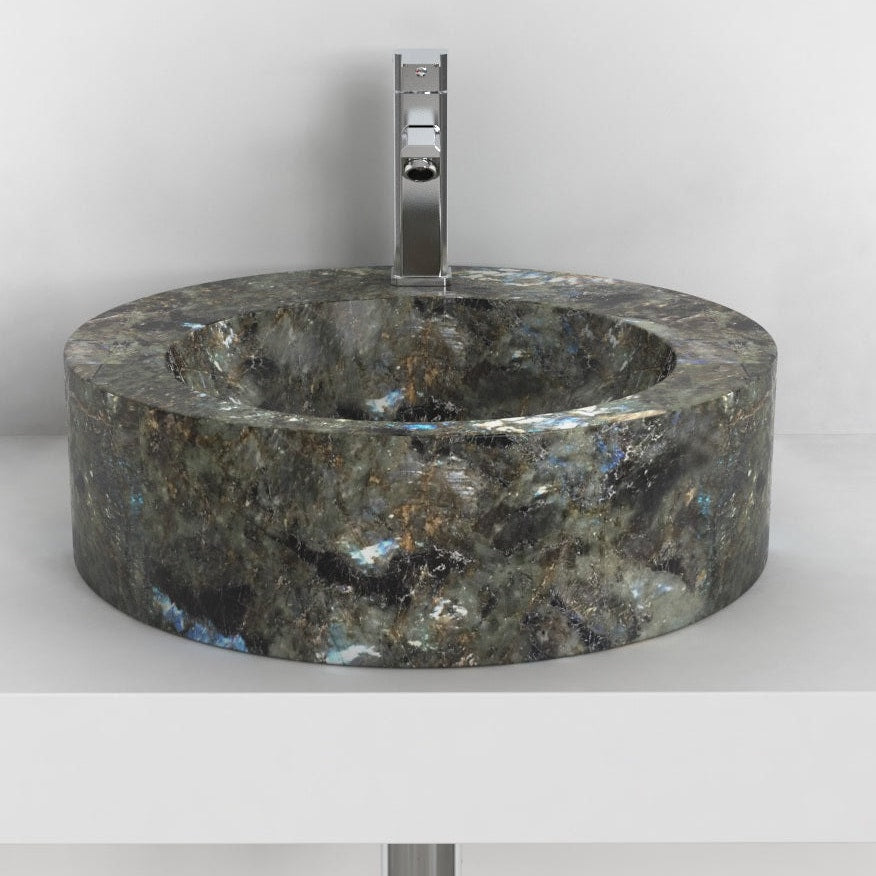 Shafia Celestia Blue Quartzite Vessel Sink, overall shape and side profile