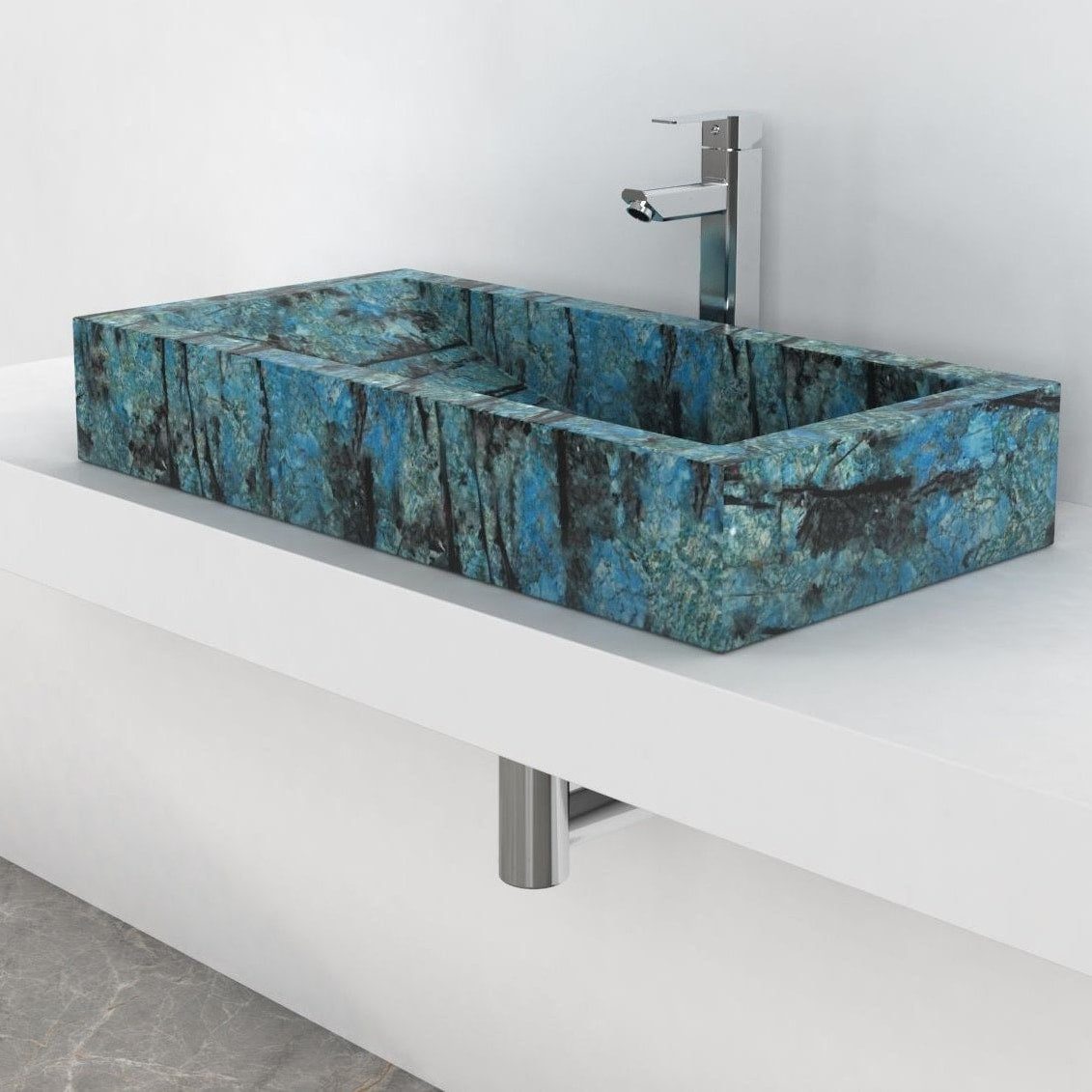 Shafira Danube Blue Quartzite Vessel Sink, countertop hero lifestyle view