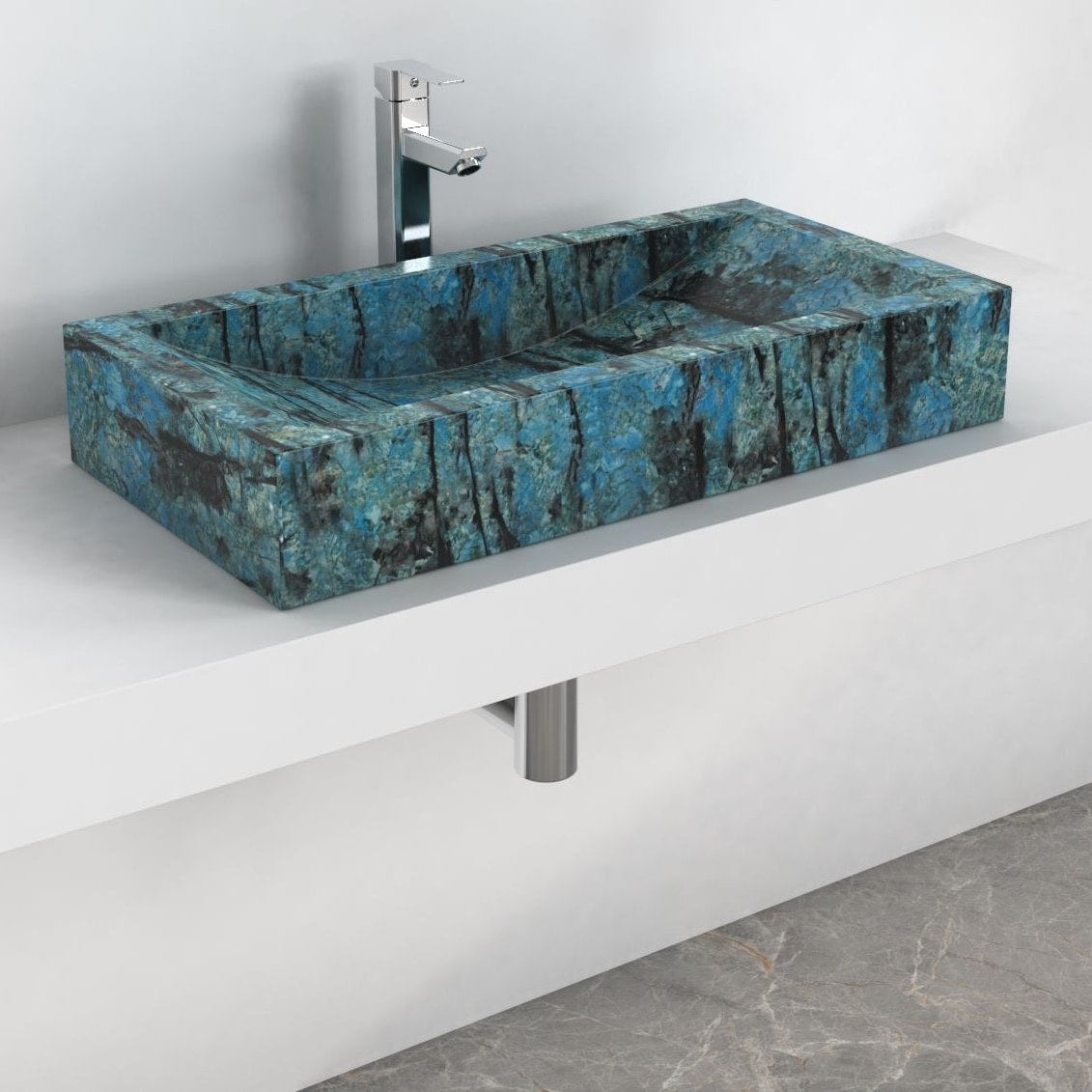 Shafira Danube Blue Quartzite Vessel Sink, second countertop lifestyle setting