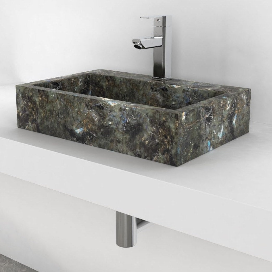 Shafna Celestia Blue Quartzite Vessel Sink, second countertop lifestyle setting