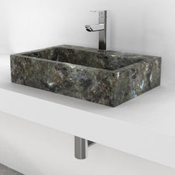 Shafna Celestia Blue Quartzite Vessel Sink, second countertop lifestyle setting