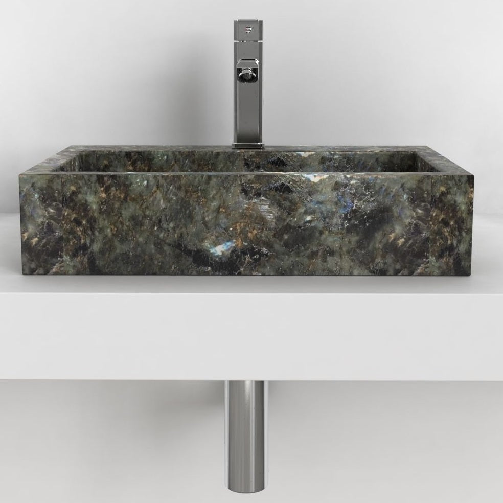 Shafna Celestia Blue Quartzite Vessel Sink, overall shape and side profile