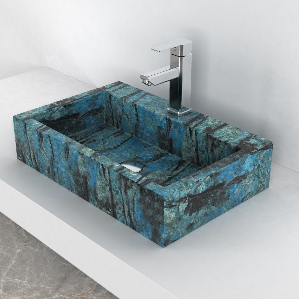 Shafna Danube Blue Quartzite Vessel Sink, countertop hero lifestyle view