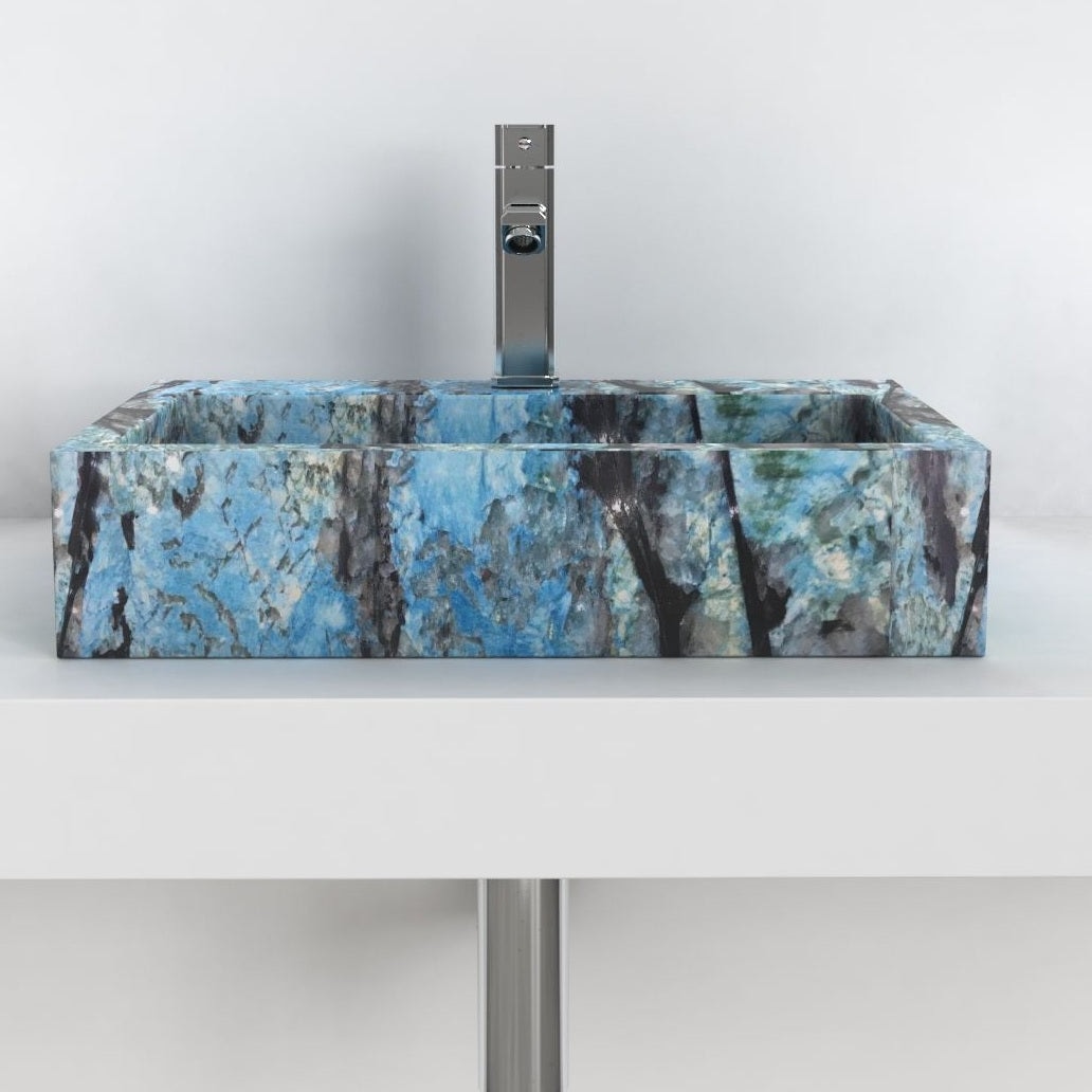 Shafna Danube Blue Quartzite Vessel Sink, overall shape and side profile