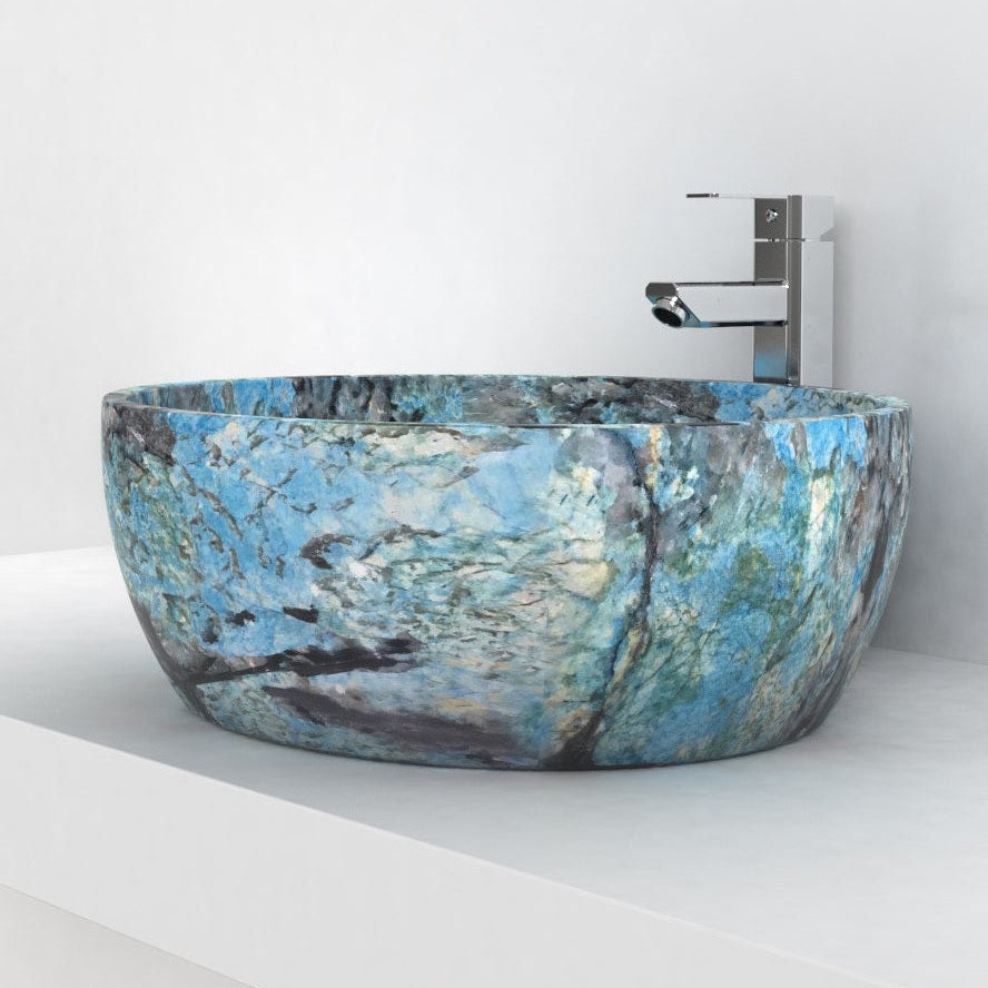 Shaden Danube Blue Quartzite Vessel Sink, countertop hero lifestyle view