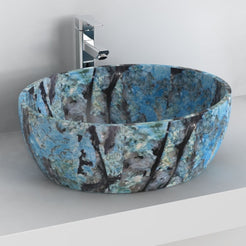 Shaden Danube Blue Quartzite Vessel Sink, interior, rim and material detail