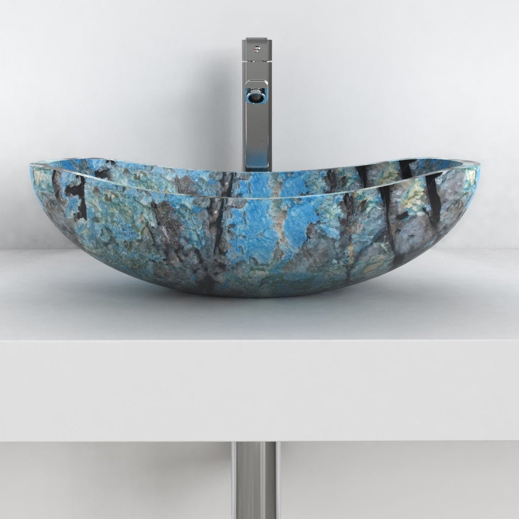 Spirit Danube Blue Quartzite Vessel Sink, overall shape and side profile