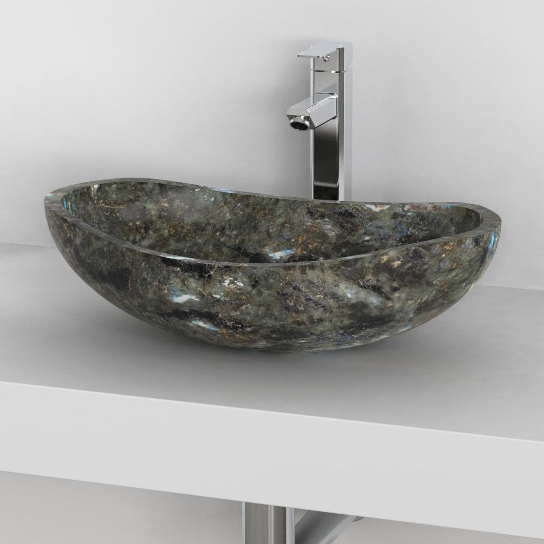 Spirit Celestia Blue Quartzite Vessel Sink, interior, rim and material detail