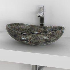 Spirit Celestia Blue Quartzite Vessel Sink, interior, rim and material detail