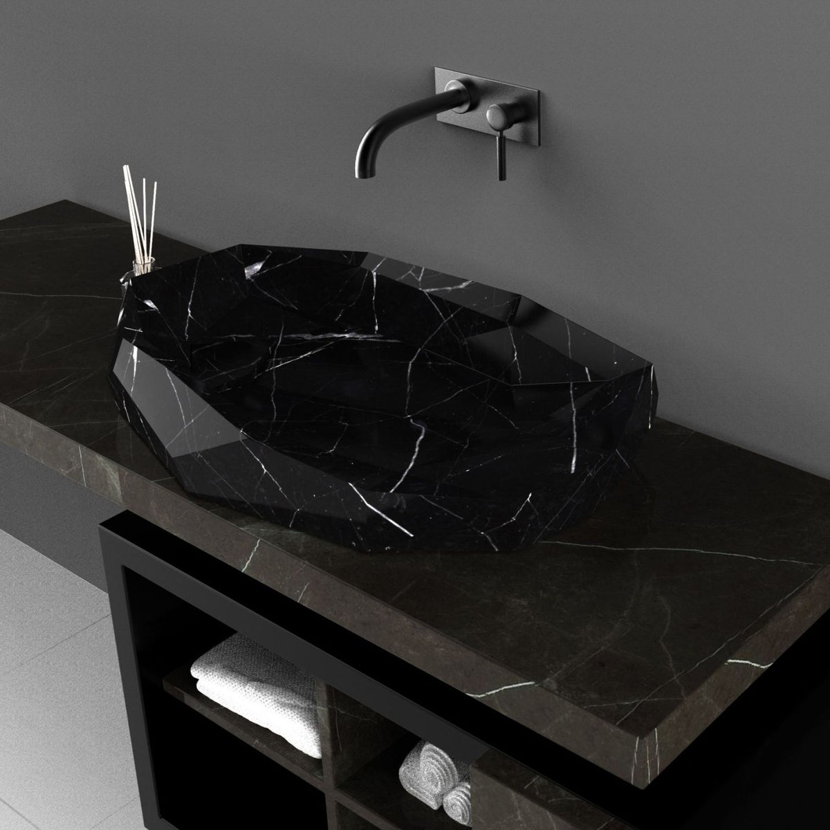Sreya Portoro Marble Vessel Sink, second countertop lifestyle setting