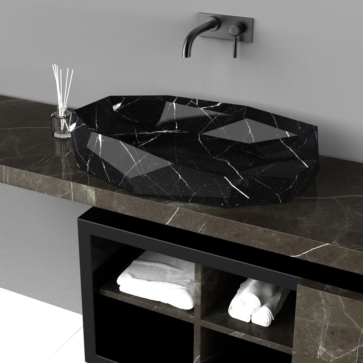 Sreya Portoro Marble Vessel Sink, alternate countertop lifestyle angle