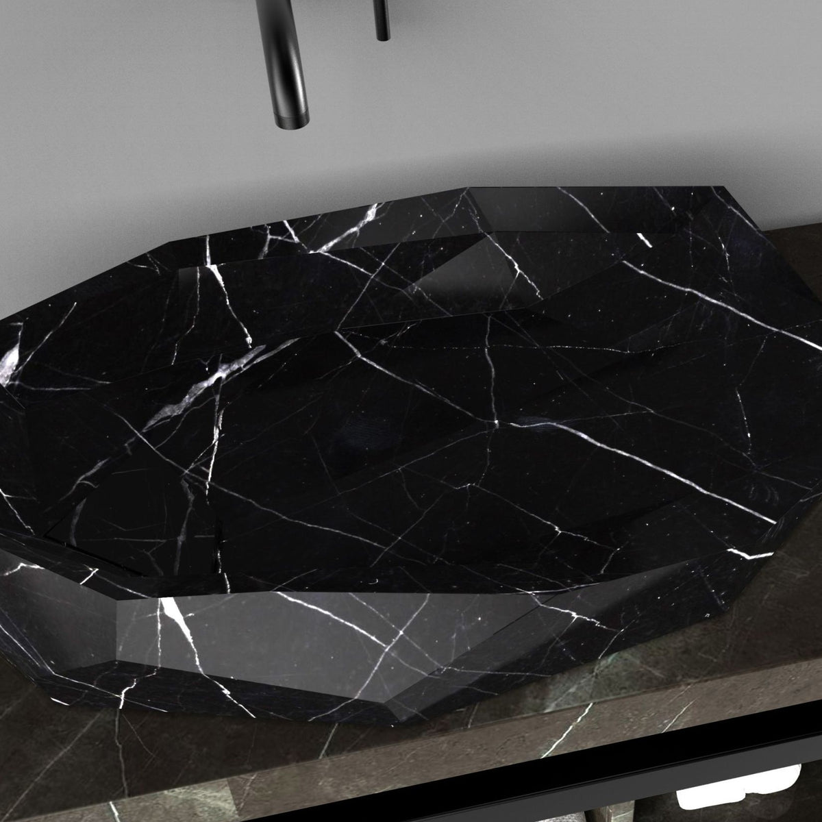 Sreya Portoro Marble Vessel Sink, interior, rim and material detail