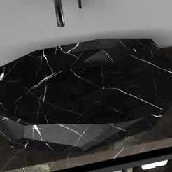 Sreya Portoro Marble Vessel Sink, interior, rim and material detail