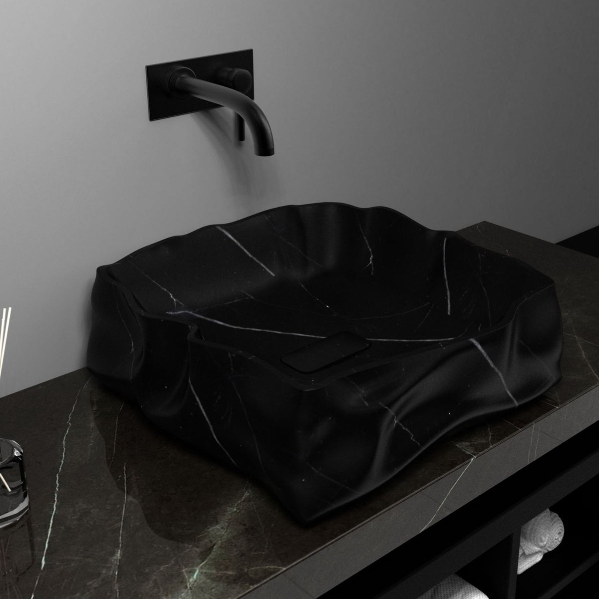 Srusti Portoro Marble Vessel Sink, second countertop lifestyle setting