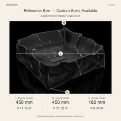 Srusti Portoro Marble Vessel Sink reference overall dimensions in millimeters and inches