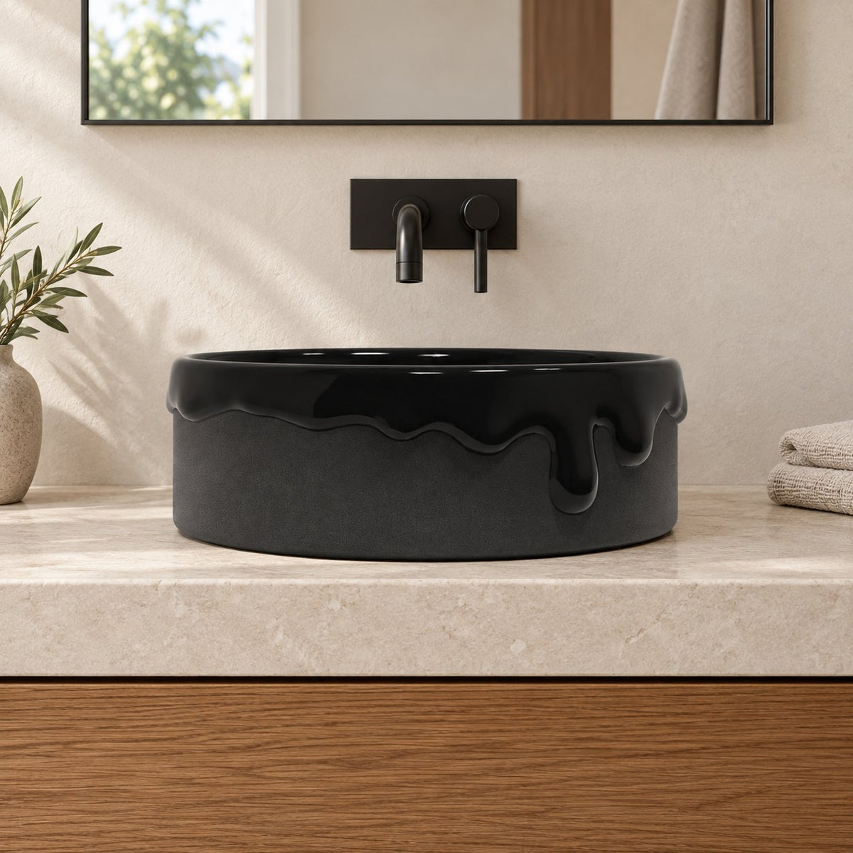Stacy Neroco Stone Vessel Sink — low frontal bathroom lifestyle