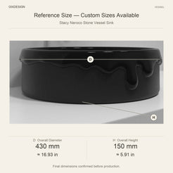 Stacy Neroco Stone Vessel Sink reference overall dimensions in millimeters and inches