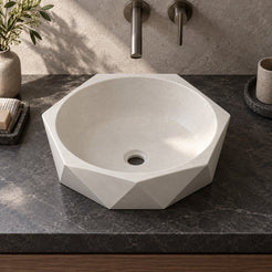 Syala Limestone Vessel Sink, alternate countertop lifestyle angle