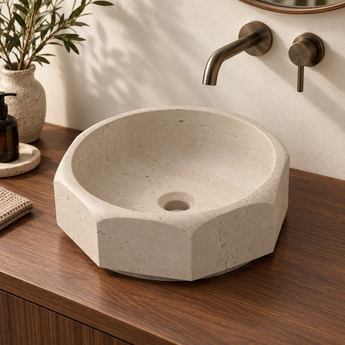 Sydney Travertino Bianc Vessel Sink, second countertop lifestyle setting