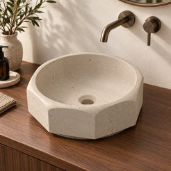 Sydney Travertino Bianc Vessel Sink, second countertop lifestyle setting