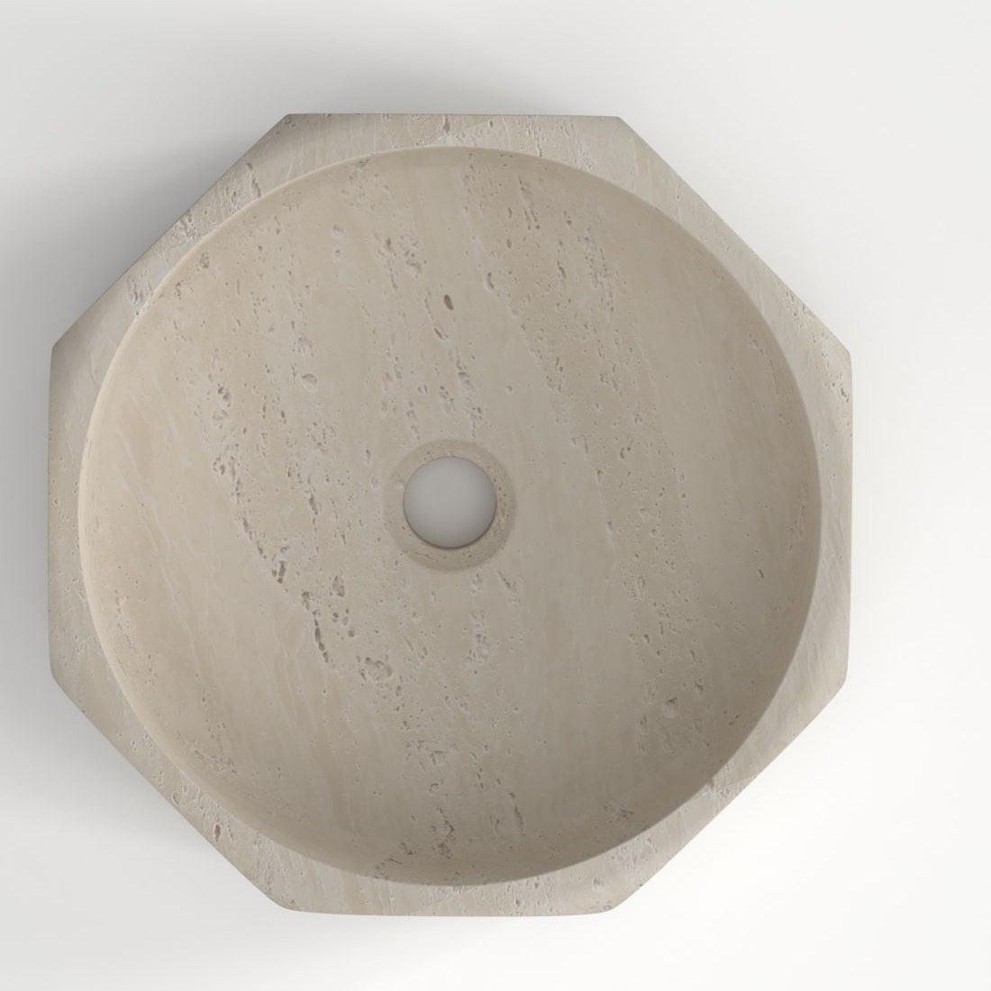 Sydney Travertino Bianc Vessel Sink, interior, rim and material detail