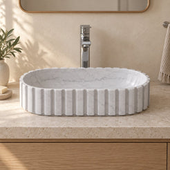 Sylvia Venice Marble Vessel Sink — low frontal bathroom lifestyle