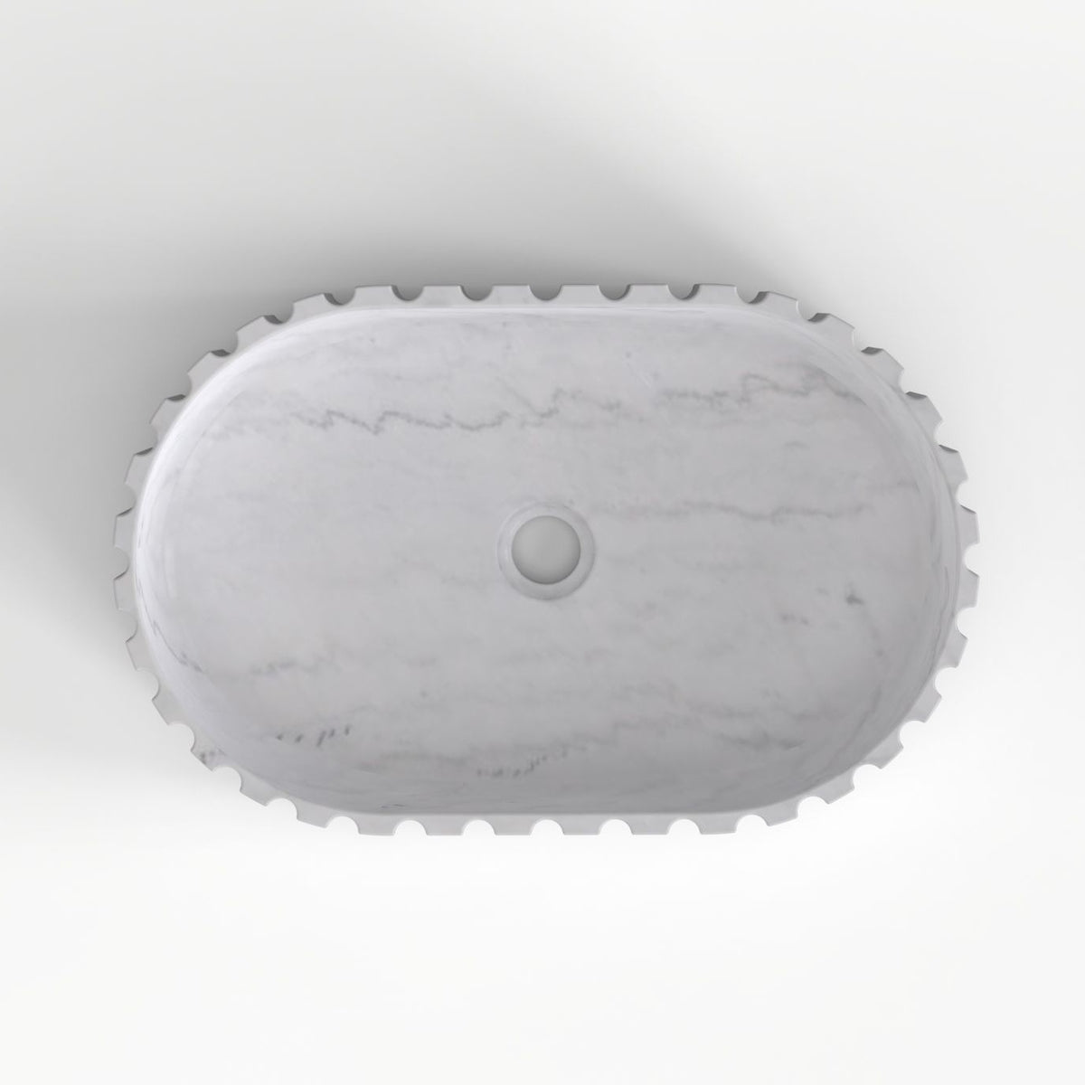 Sylvia Venice Marble Vessel Sink, interior, rim and material detail