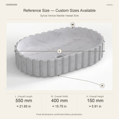Sylvia Venice Marble Vessel Sink reference overall dimensions in millimeters and inches