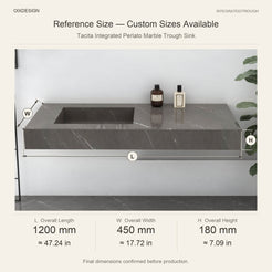 Tacita Integrated Perlato Marble Trough Sink reference overall dimensions in millimeters and inches