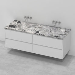 Taimi Carnico Marble Integrated Basin — three-quarter bathroom view showing the complete basin