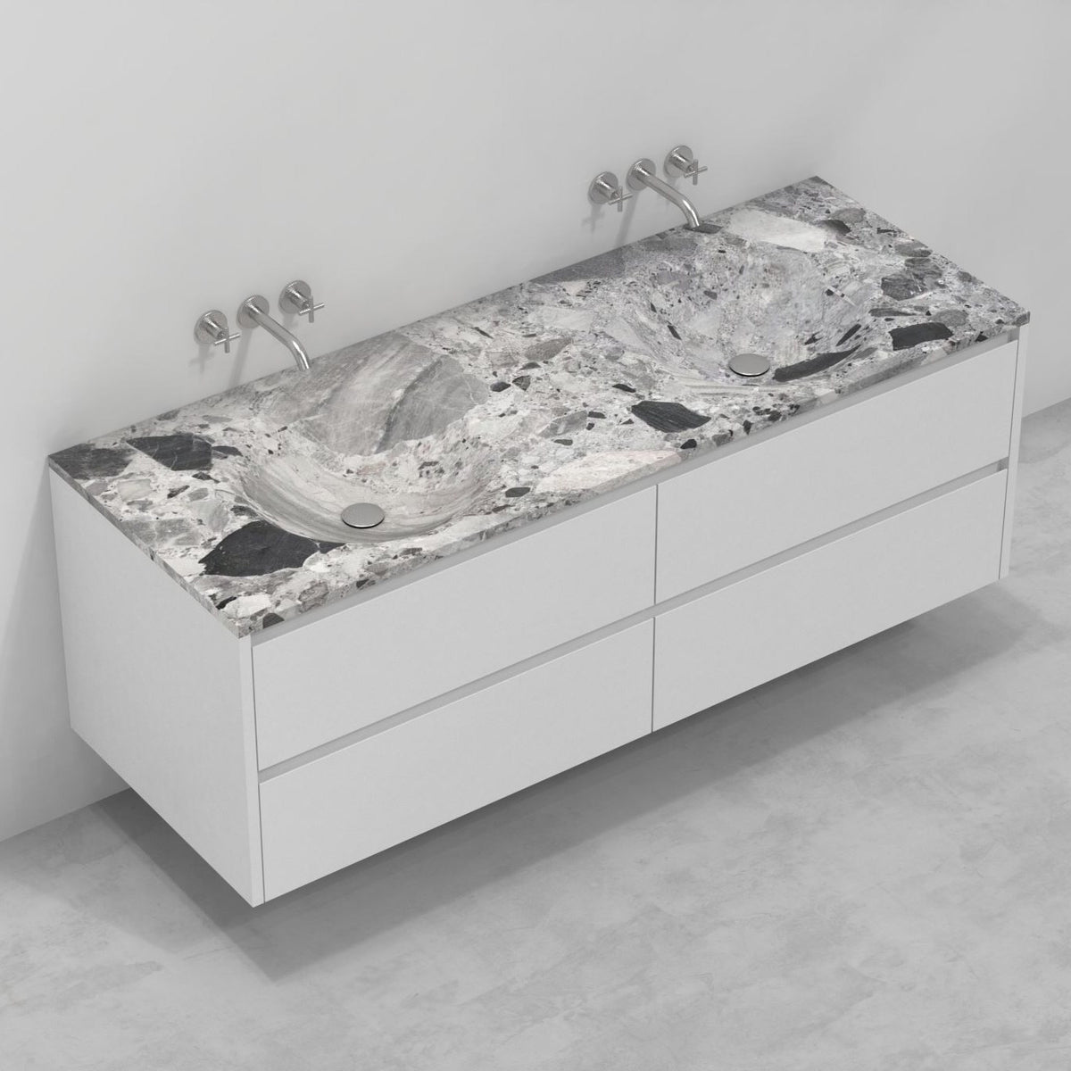 Taimi Carnico Marble Integrated Basin — alternate bathroom angle showing the bowl and surrounding stone
