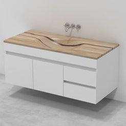 Taini Natural Sandstone Integrated Basin — three-quarter bathroom view showing the complete basin