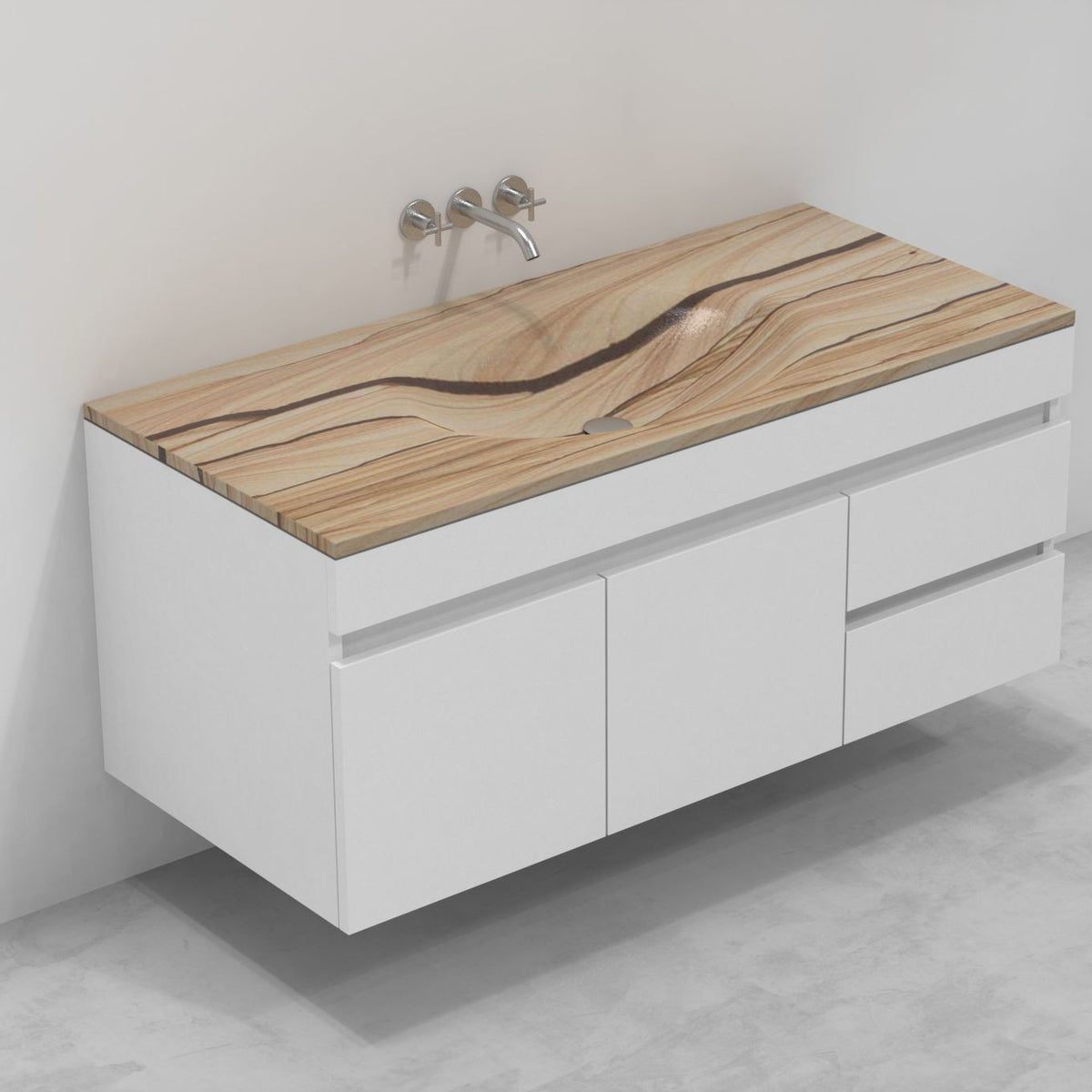 Taini Natural Sandstone Integrated Basin — alternate bathroom angle showing the bowl and surrounding stone