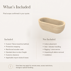 Talora Beige Classico Travertine stone bathtub — reference price inclusions and exclusions.