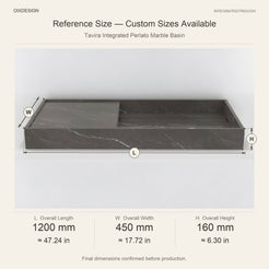 Tavira Integrated Perlato Marble Basin reference overall dimensions in millimeters and inches