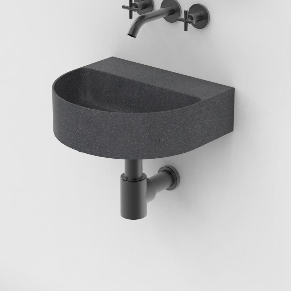Tibota Neroco Granite Wall-Mounted Sink — three-quarter bathroom view showing the complete basin